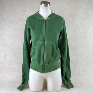 Limited America Zip Up Sweatshirt Womens Green Fleece Collar Jacket size Small